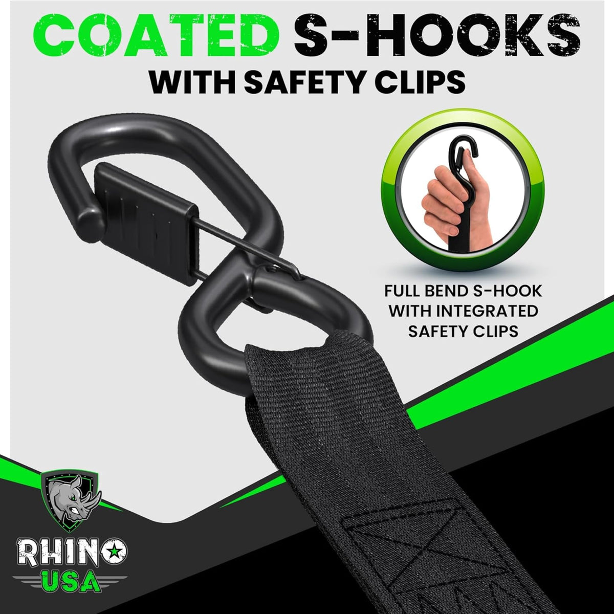Rhino USA coated full bend S-hooks ensure smooth, secure connections.