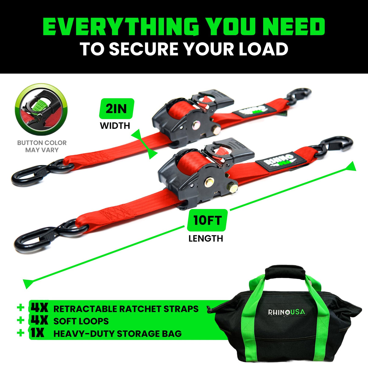 Rhino USA coated S-hooks secure anchor points during cargo tie-downs.