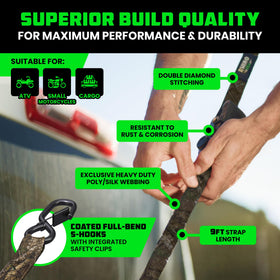 Rhino USA electro-plated zinc ratchet highlights durability during hauling.