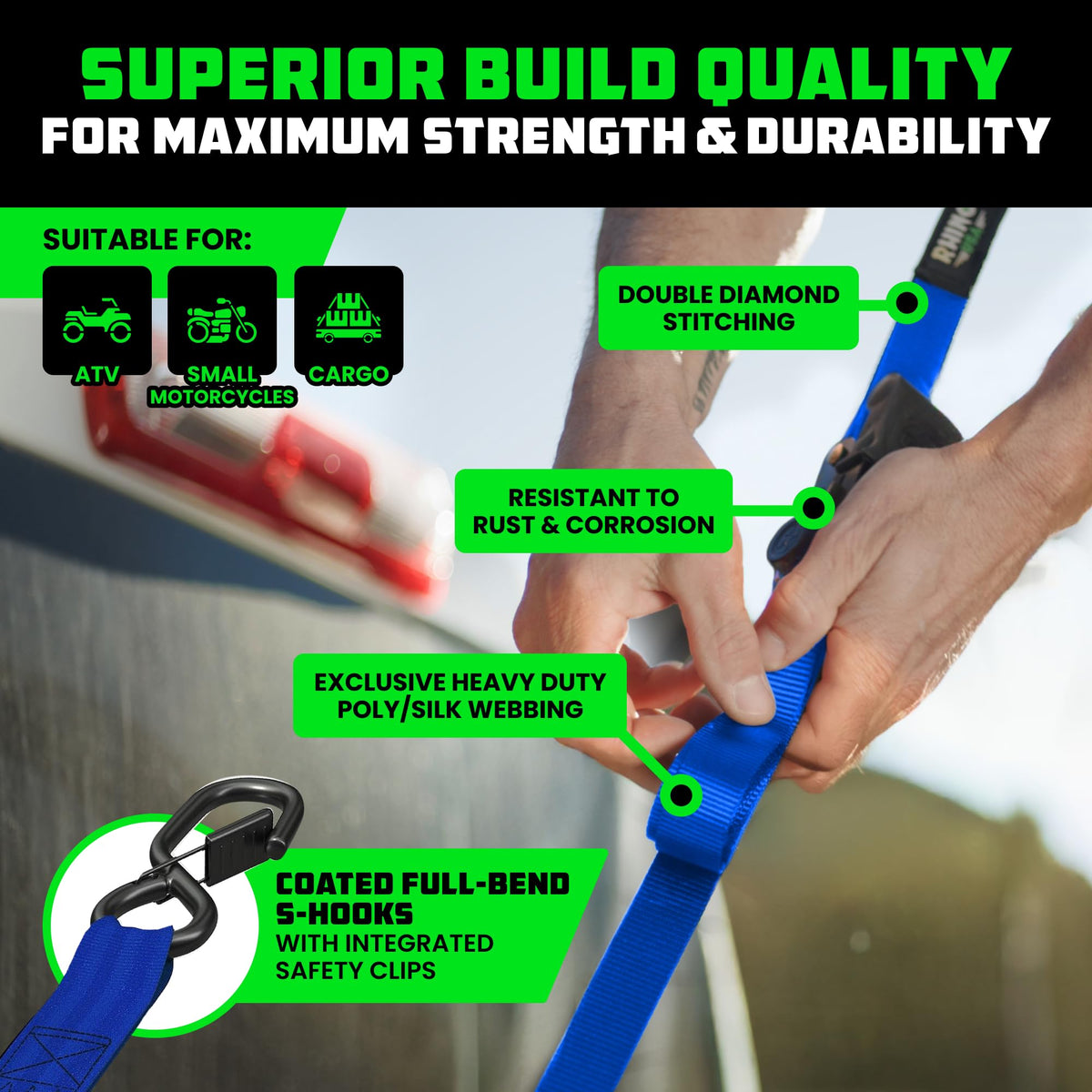 Rhino USA ergonomic padded handle closeup shows comfortable grip during heavy-duty tightening