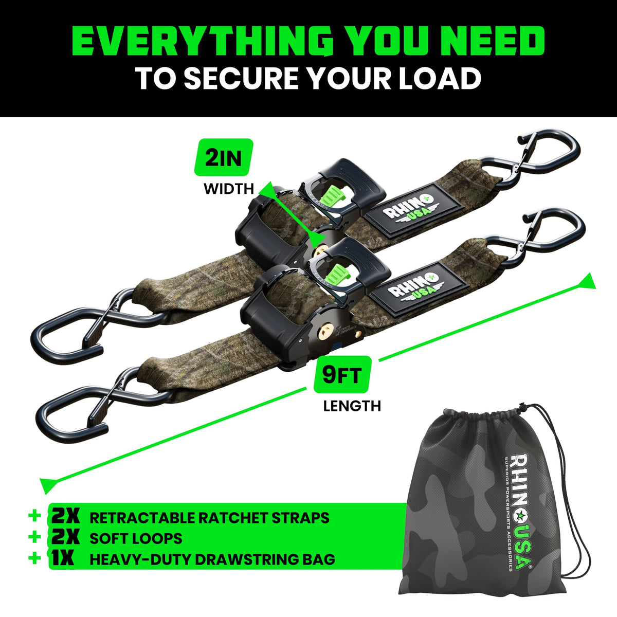 Rhino USA motorcycle secured with Realtree APX camo strap.