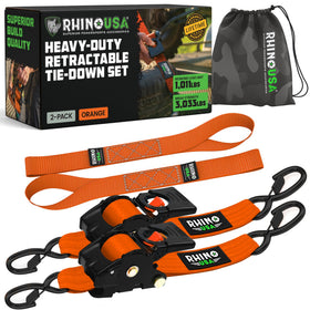 Rhino USA retractable ratchet strap 2-pack in orange for secure cargo on trucks
