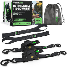 Rhino USA retractable strap 2-pack: compact 1in x 10ft for secure cargo