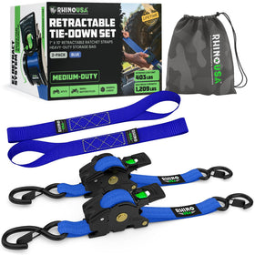 Rhino USA retractable ratchet strap 2-pack blue extended strap for secure cargo