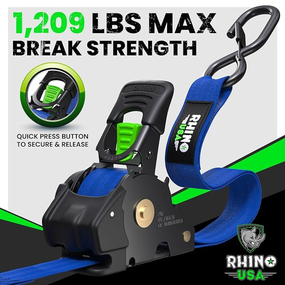Rhino USA retractable strap self-retracting button for quick tension control