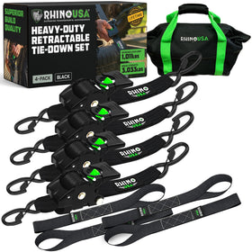 Rhino USA retractable ratchet strap 4-pack offering quick securing on the go.