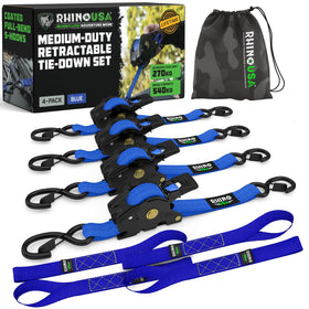 Rhino USA retractable ratchet strap 4-pack securing cargo for trucks and trailers