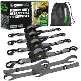 Rhino USA retractable ratchet mechanism close-up for secure tie-downs