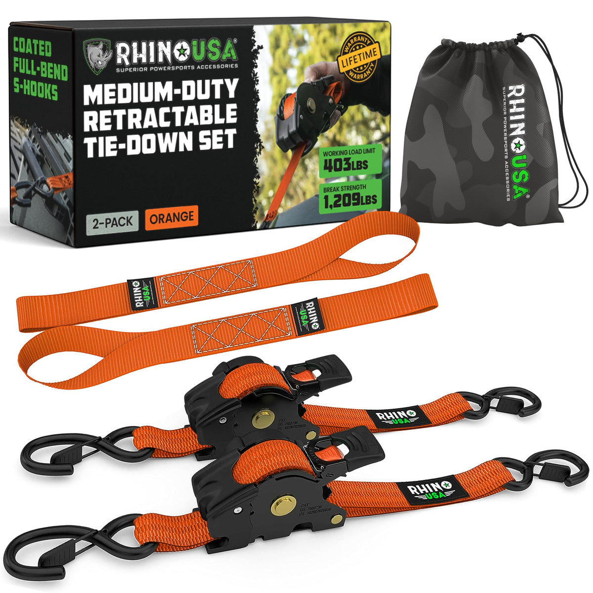 Rhino USA retractable ratchet strap setup for fast cargo security