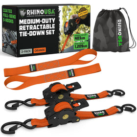 Rhino USA retractable ratchet strap setup for fast cargo security