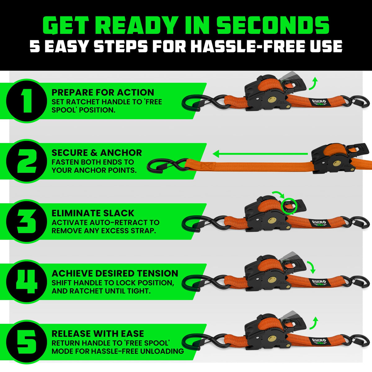 Rhino USA soft loop ties image shows versatile attachment options