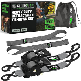 Rhino USA retractable strap in use securing cargo with quick release
