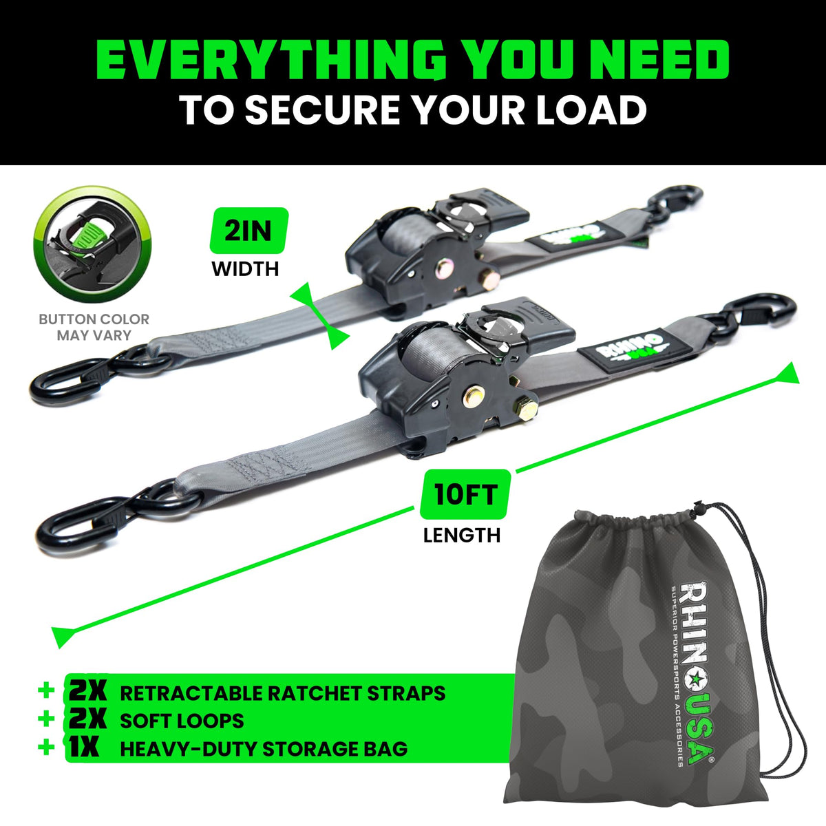 2-inch wide strap and 10-foot length suited for trucks and trailers