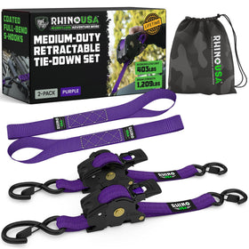Rhino USA retractable straps extended for quick, secure cargo restraint.