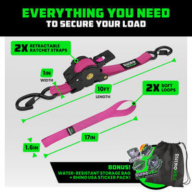 Rhino USA retractable straps with soft loop tie-downs for versatile anchoring