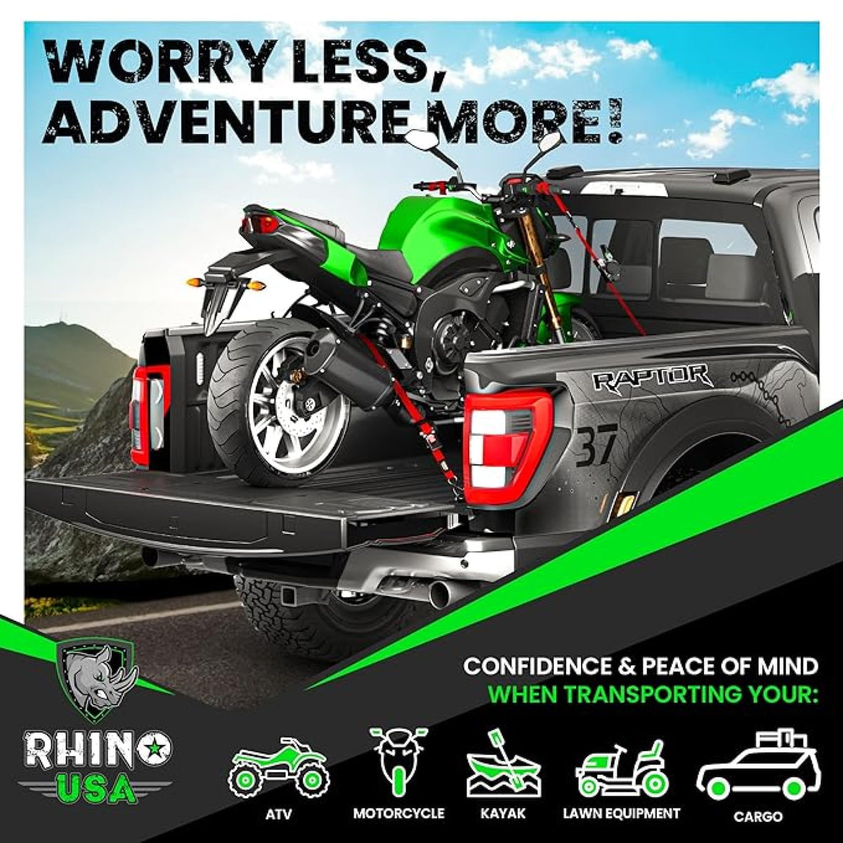 Rhino USA 4-pack keeps cargo secure in truck beds and trailers.