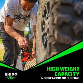 Rhino USA self-retracting design reduces slack for quick, tidy setups.