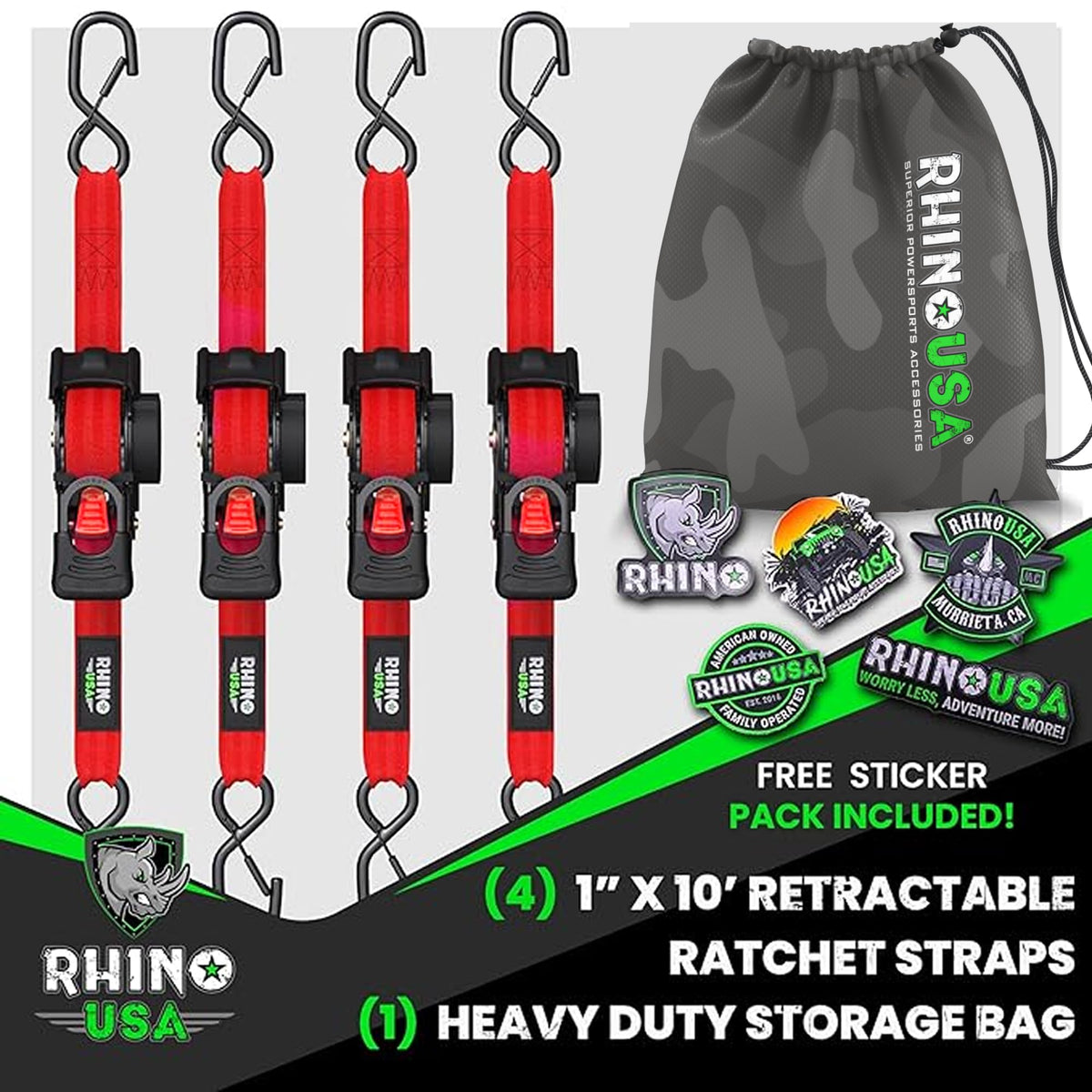 Rhino USA soft-loop-tie-down includes four pieces for versatile anchors.