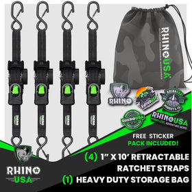 Rhino USA soft loop tie-downs enable flexible anchor points on racks.