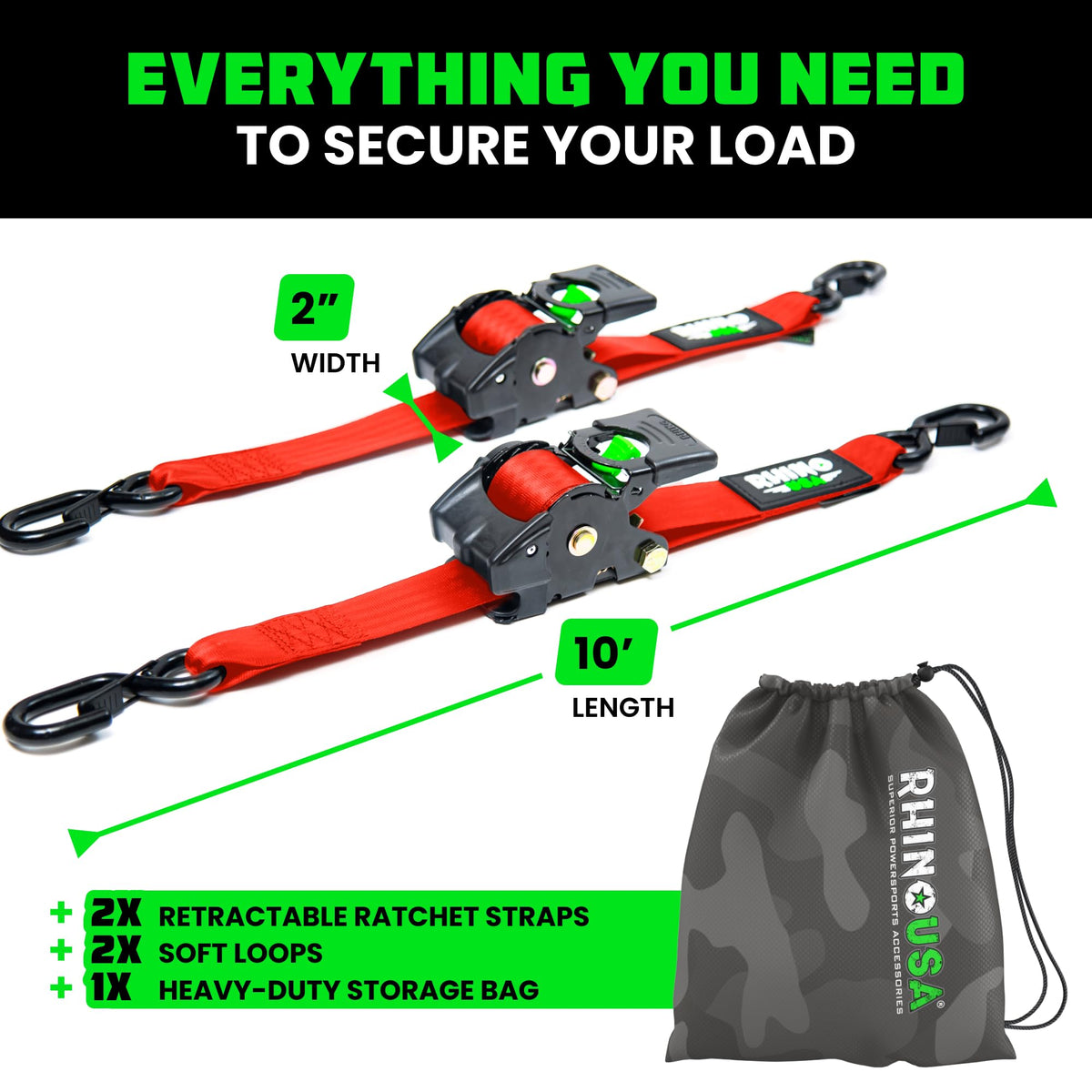 Rhino USA soft loop tie-downs included for versatile anchor points.