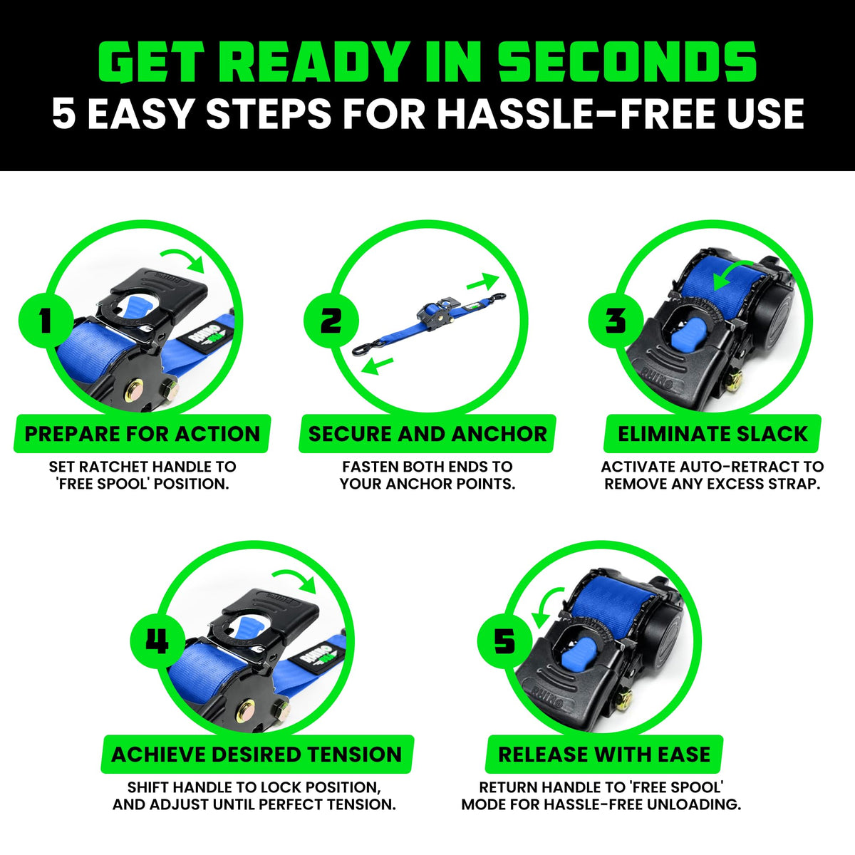Rhino USA soft loop tie-downs included with the set for versatile anchoring