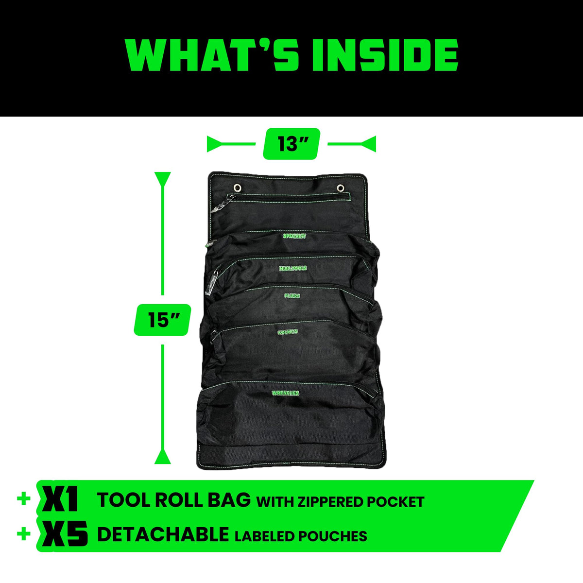 Oversized Velcro pockets allow quick access to tools on the go