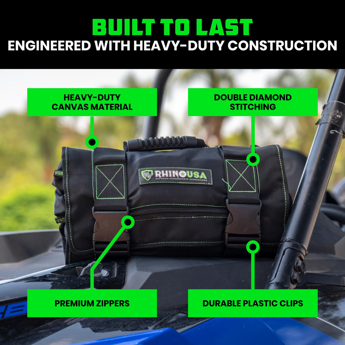 Wide 14-inch pockets fit full-size tools like hammers and breaker bars