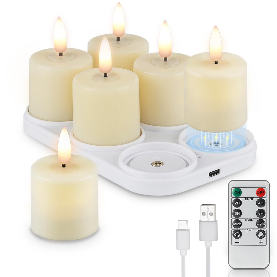 Rhytsing rechargeable tealight candles glow softly for cozy home decor.