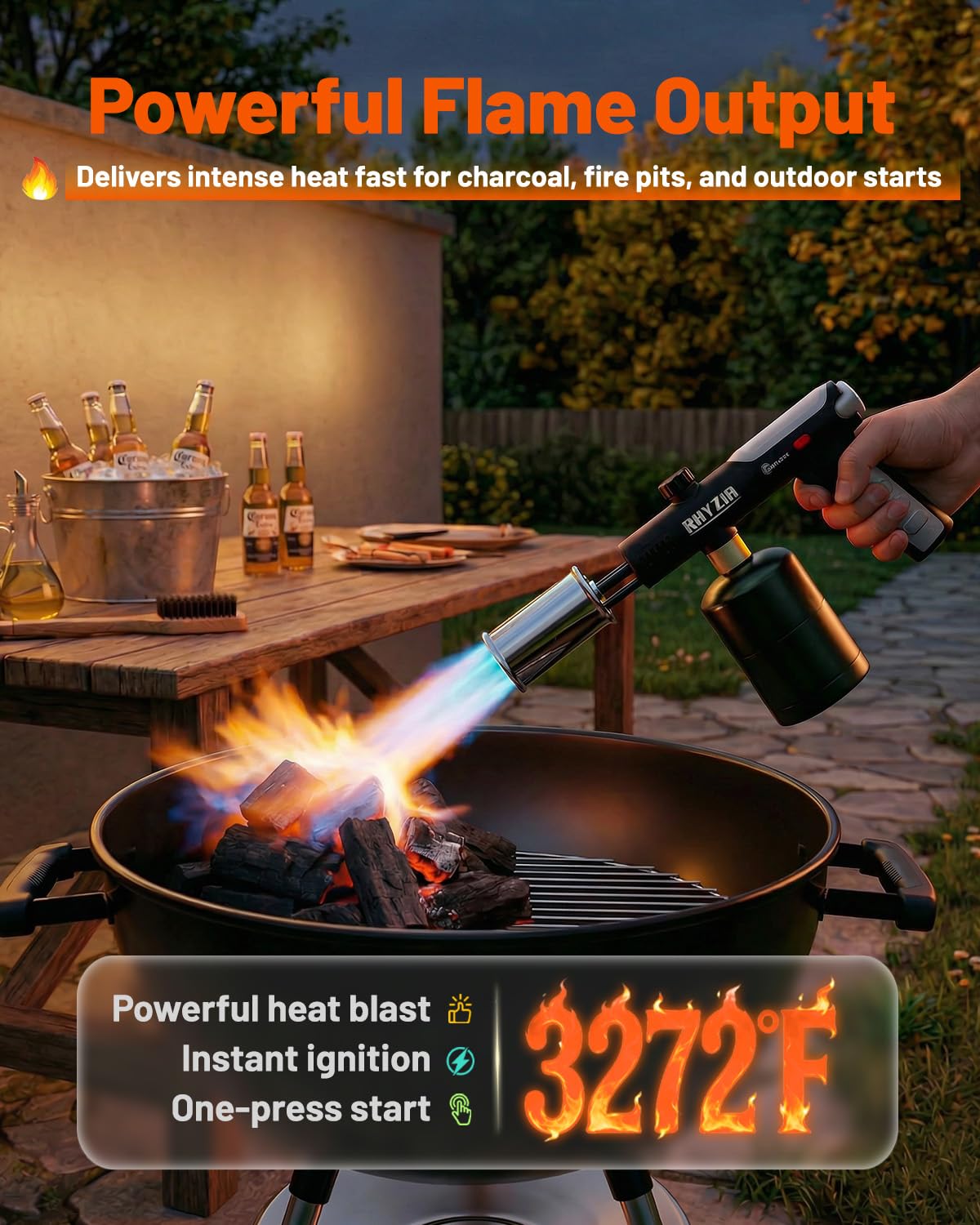 RHYZIA torch safety lock showing secure outdoor lighting