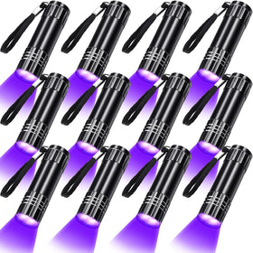 Riakrum 12-pack UV flashlight highlights invisible stains at night.