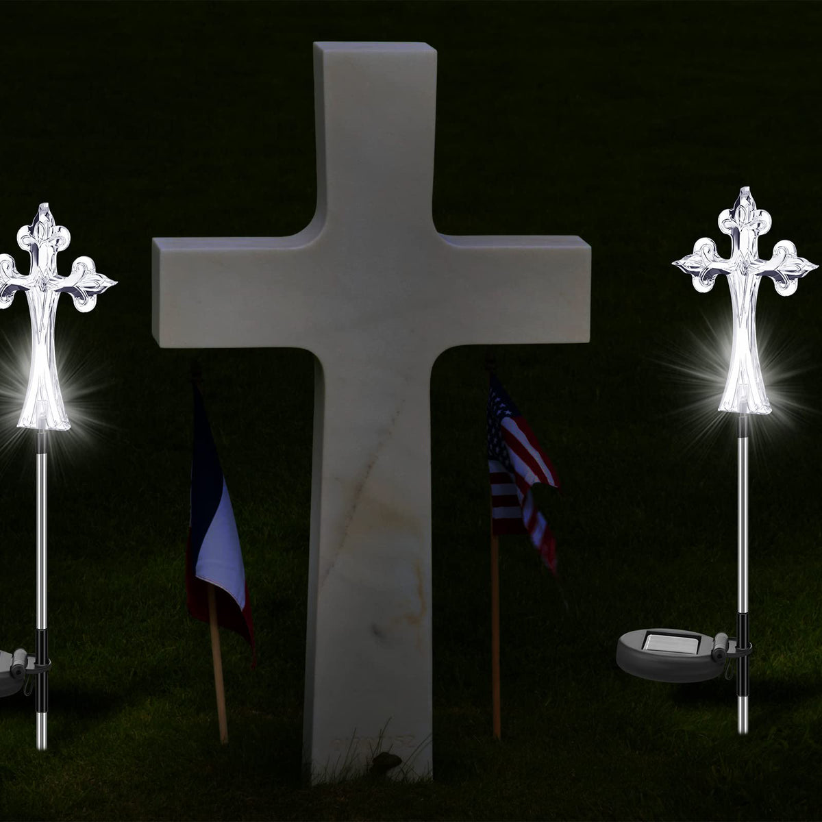Riakrum night illumination highlighting a grave marker softly