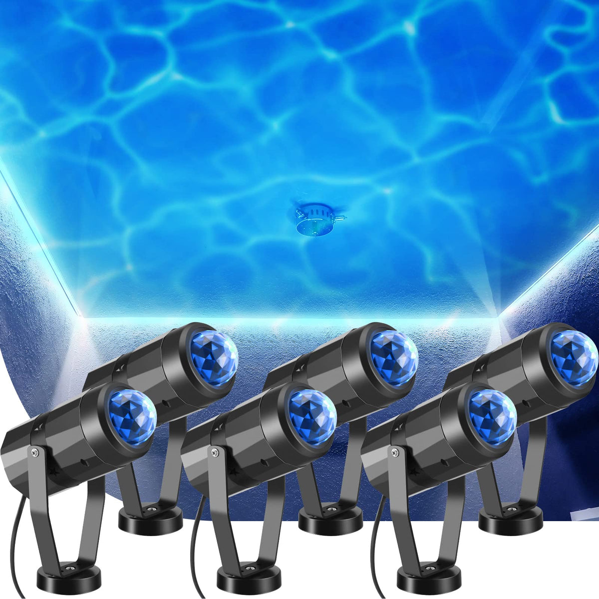 Riakrum water-effect projector lights casting blue waves for mood lighting.