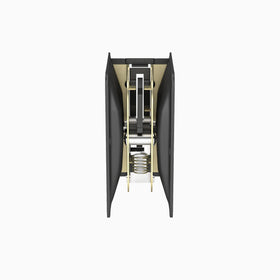 Black finish Onward pull complements bedrooms, bathrooms, and offices.