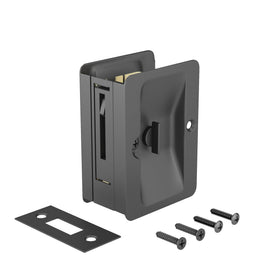 Richelieu Onward pocket door pull in black finish for privacy and style.