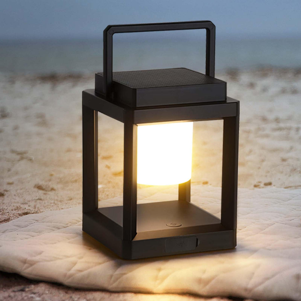 RIDALUX solar lantern with a top handle for easy carrying and hanging outdoors