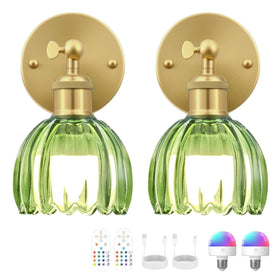 Ridalux vintage battery wall sconce with green tulip glass shade for warm bedside lighting.