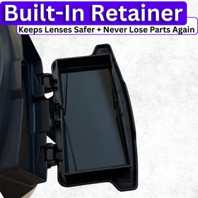 The Throne 1.0 lens thickness compatibility accommodates thick and thin lenses.