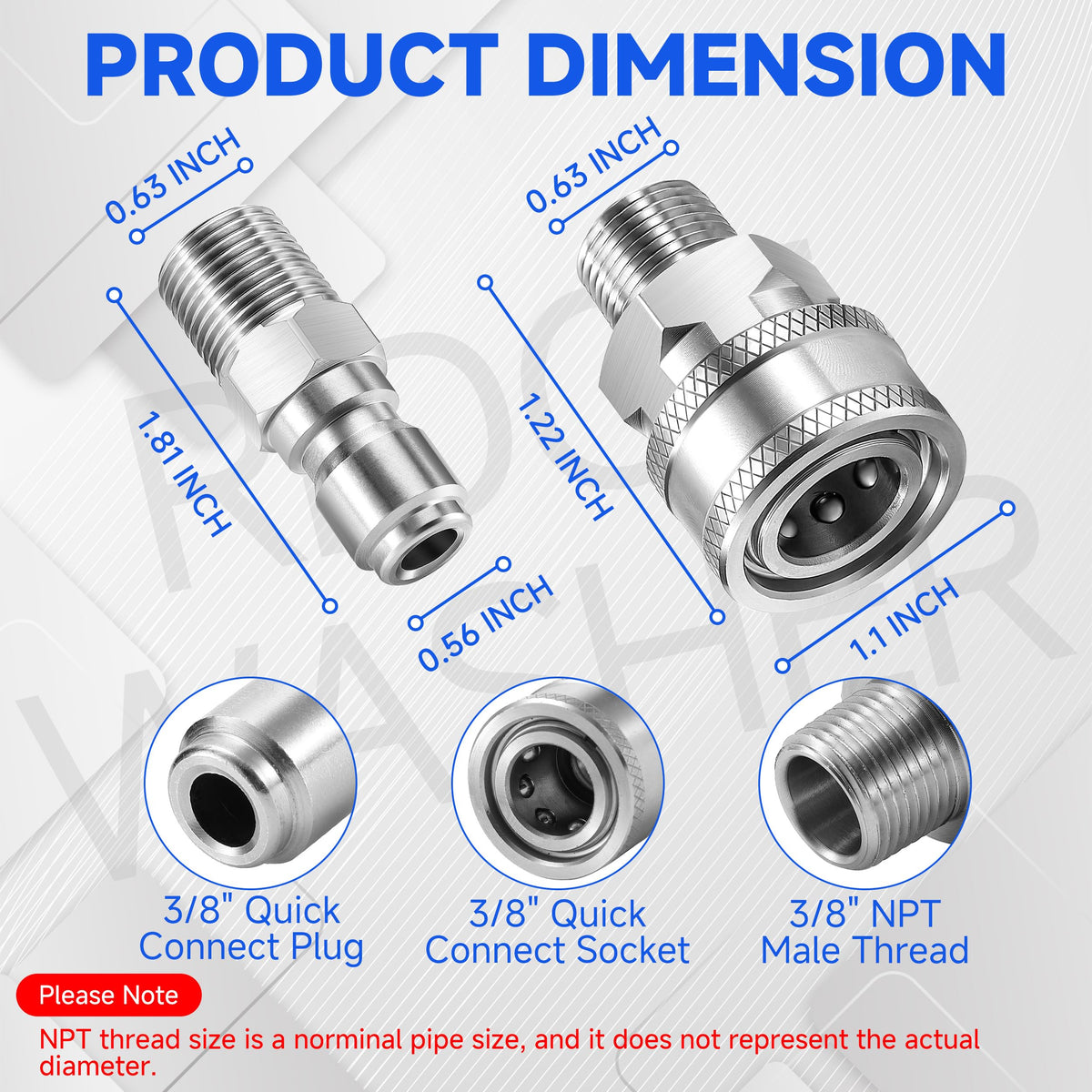 RIDGE WASHER 3-8 NPT thread adapter enables secure hose connections.