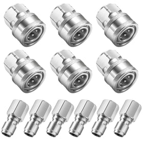 RIDGE WASHER 3/8 quick-connect kit shows durable stainless steel fittings for outdoor use.