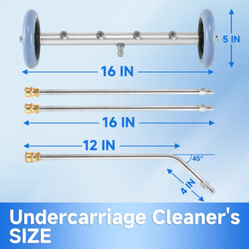 RIDGE WASHER complete package showing all included attachments for undercarriage cleaning.