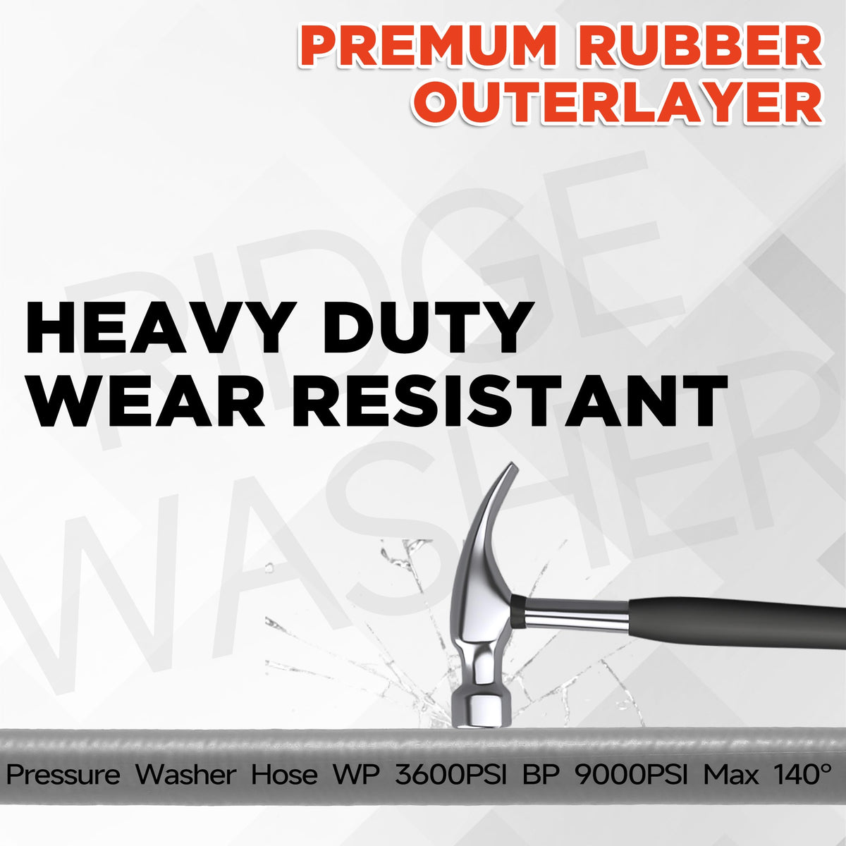 RIDGE WASHER kink-resistant hose stays straight to prevent twists during outdoor washing.