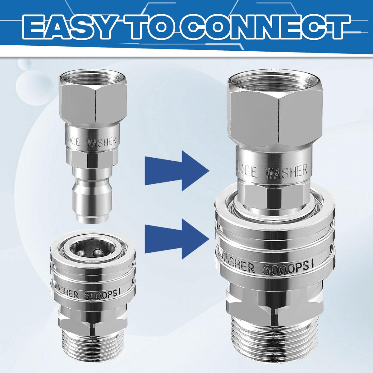 RIDGE WASHER four-pack packaging includes two female and two male adapters