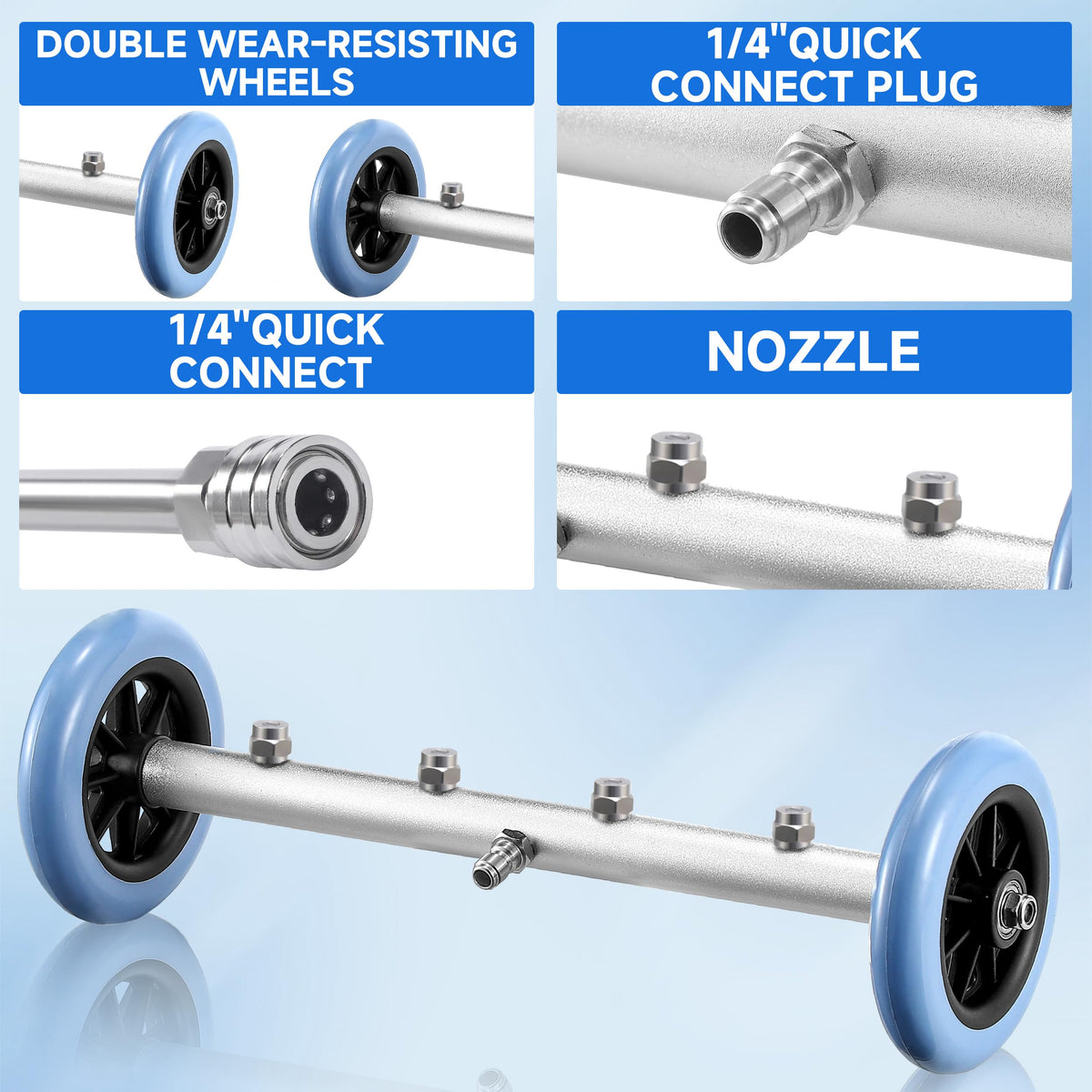 RIDGE WASHER dual-caster base for smoother movement during cleaning.