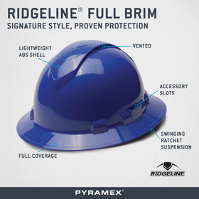 Ridgeline hard hat meets ANSI Z89.1 standards with hi-visibility color options.