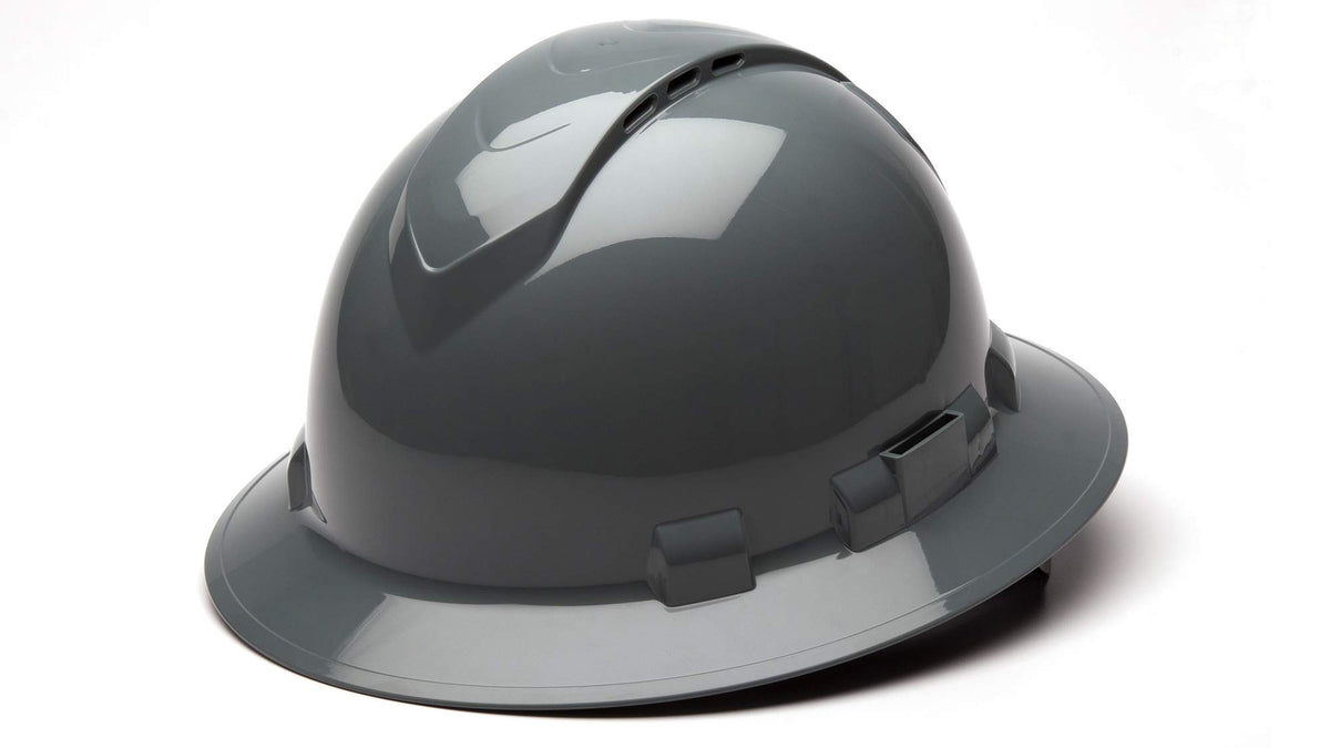 Ridgeline full-brim hard hat in slate gray, vented for breathable comfort.