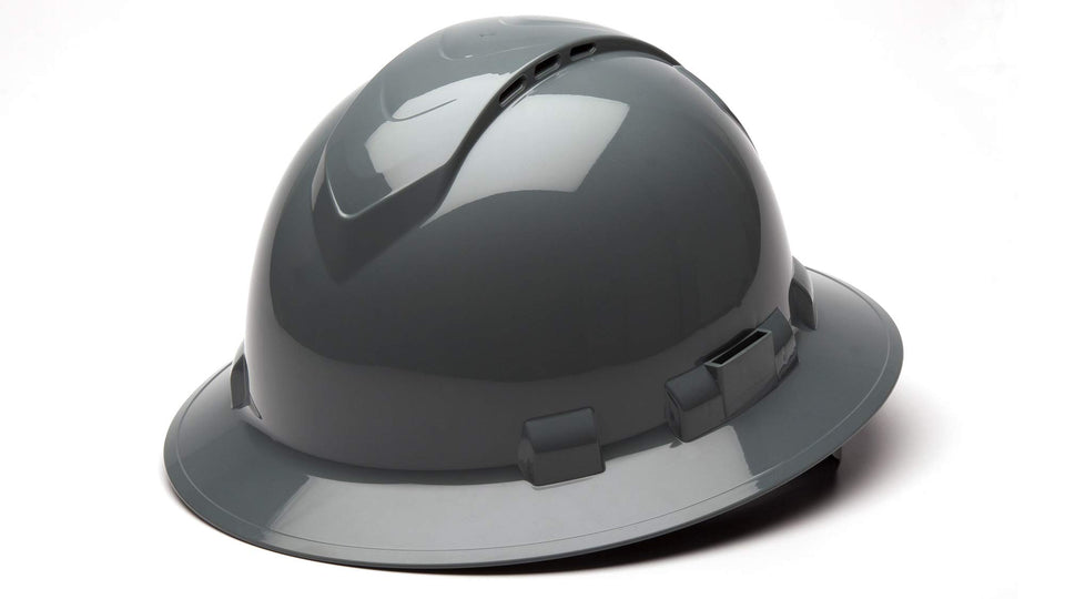 Ridgeline full-brim hard hat in slate gray, vented for breathable comfort.