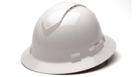Ridgeline Pyramex full brim hard hat front view highlights lightweight protection for long shifts