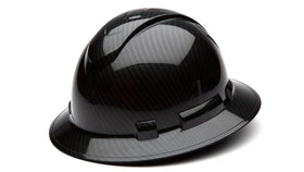 Ridgeline Pyramex full-brim hard hat with a shiny black graphite pattern for secure protection.