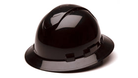 Ridgeline Pyramex full brim hard hat front view showing ultra-light ABS construction for comfort.