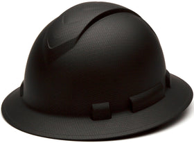 Ridgeline Pyramex full brim hard hat with matte black graphite pattern for all-day protection.